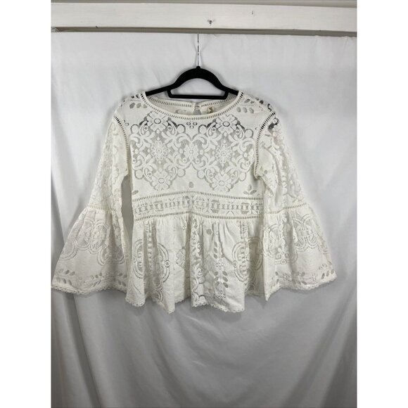 Spell (And the Gypsy) White Lace Empire Waist Boho Top w/ Bell Sleeves - Picture 2 of 14